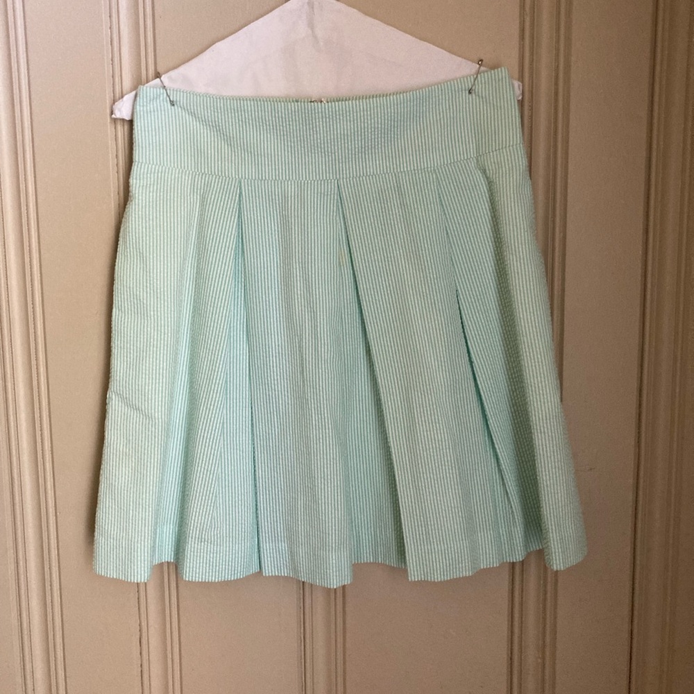 Pleated Green Seersucker Skirt
